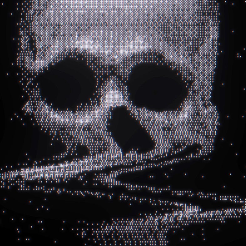 pixelated skull with a crt monitor emulation applied