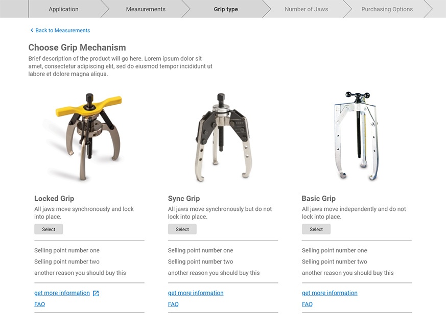 a digital mockup of a product selector